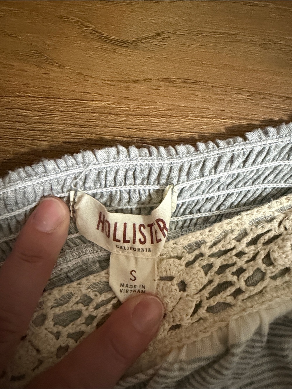 Hollister Crochet Square-Neck Striped Tee in Cream and Light Gray - Picture 2 of 3